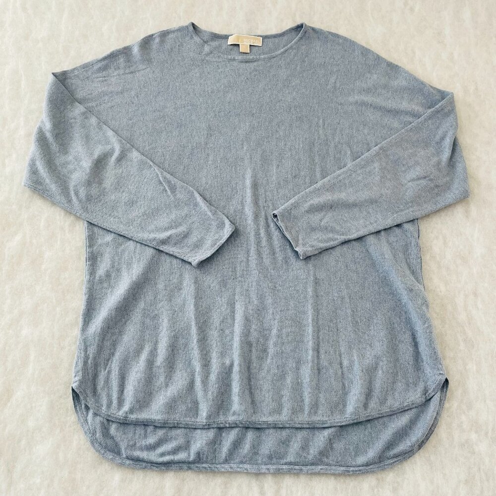 Michael Kors Womens Light Blue Fine Knit Hi Low Oversized Tunic Sweater Size XL